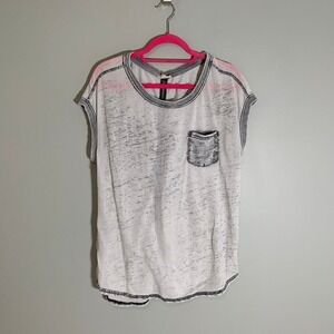 Jane + Delancey Womens Distressed Burnout Tee Shirt Top Size L Gray White